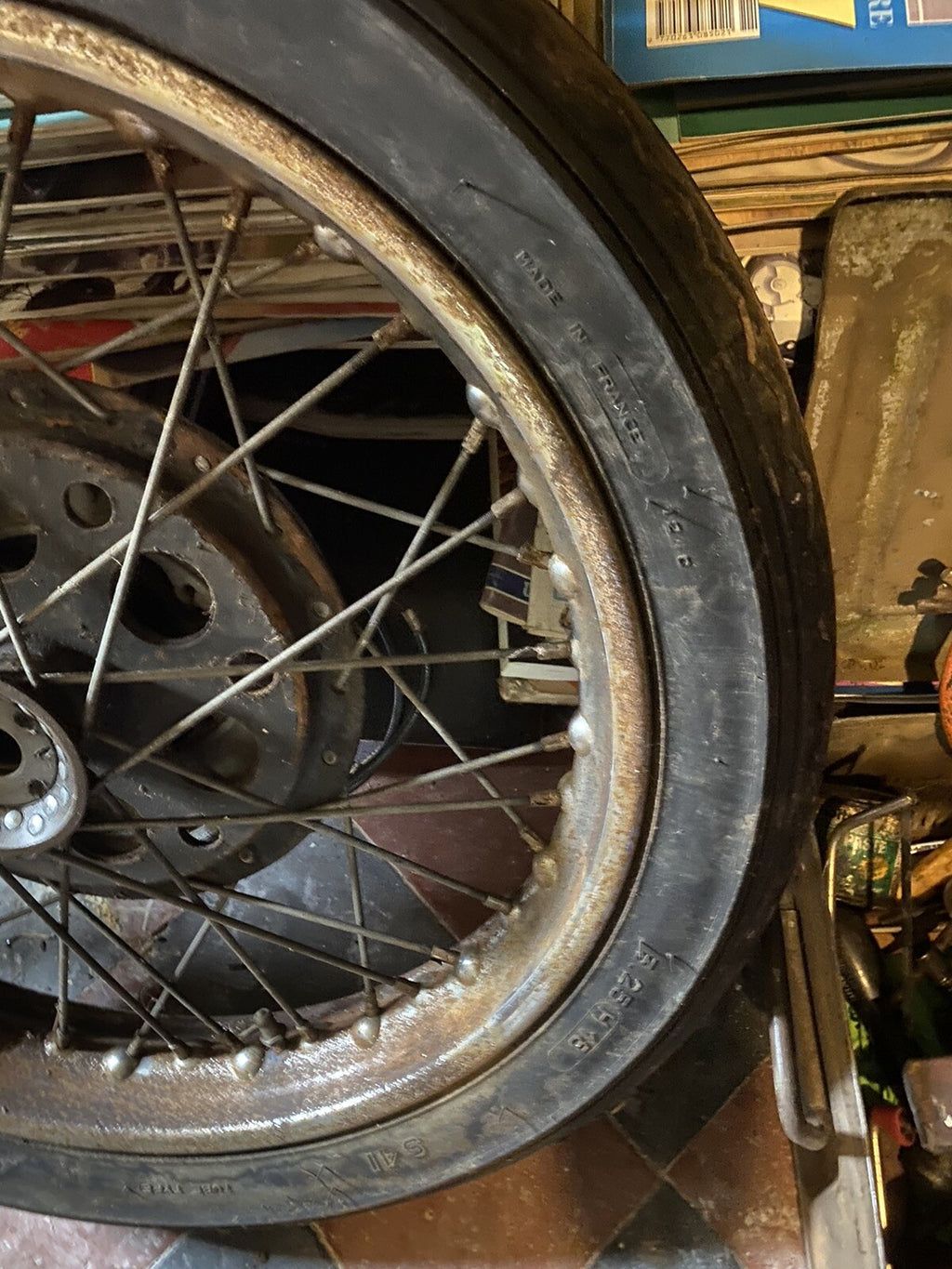 Vintage Motorcycle Goldstar finned front wheel with brake