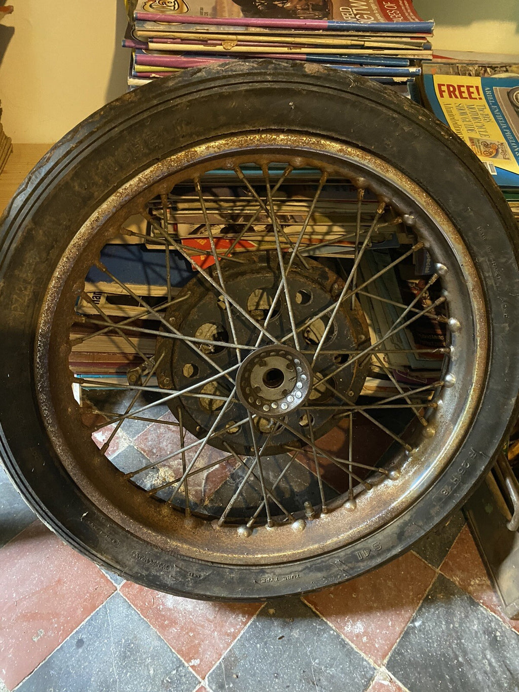 Vintage Motorcycle Goldstar finned front wheel with brake