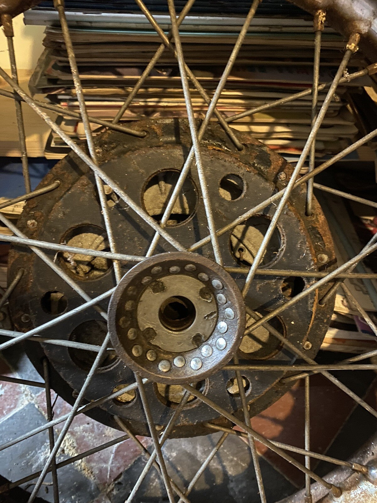 Vintage Motorcycle Goldstar finned front wheel with brake