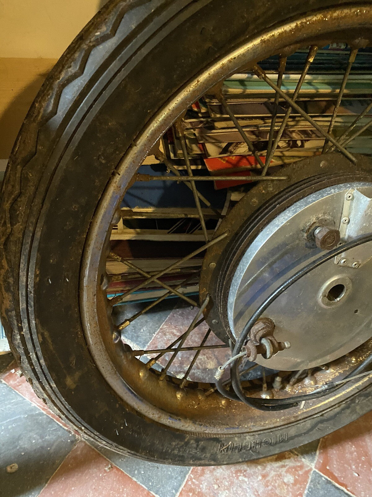 Vintage Motorcycle Goldstar finned front wheel with brake