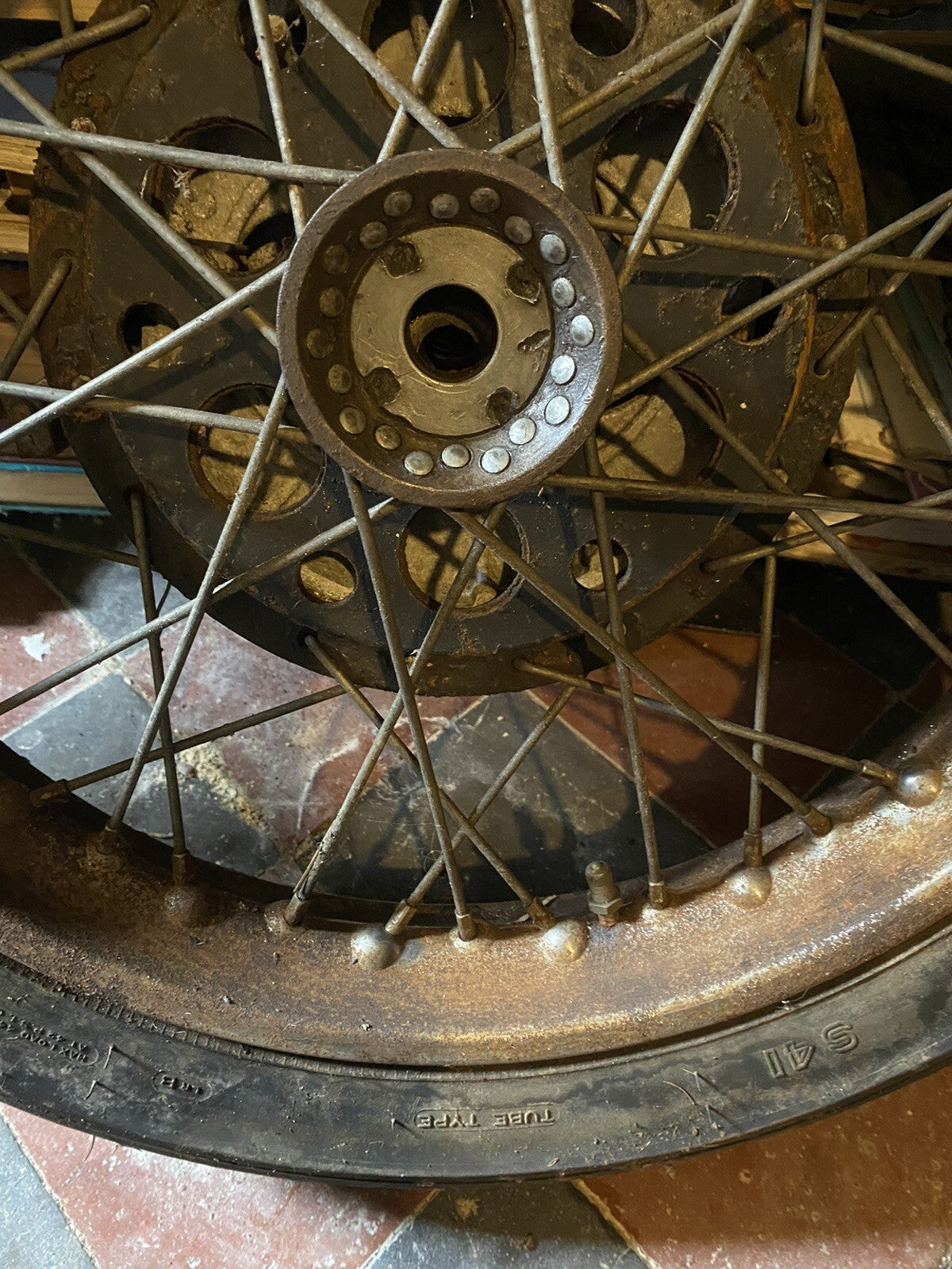Vintage Motorcycle Goldstar finned front wheel with brake