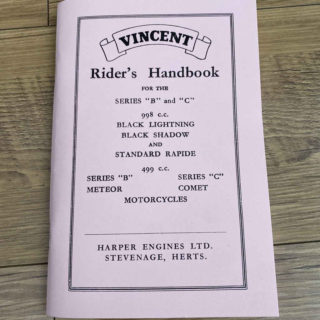 Motorcycle Vincent Rider’s Handbook Black Lightning Black Shadow rapide