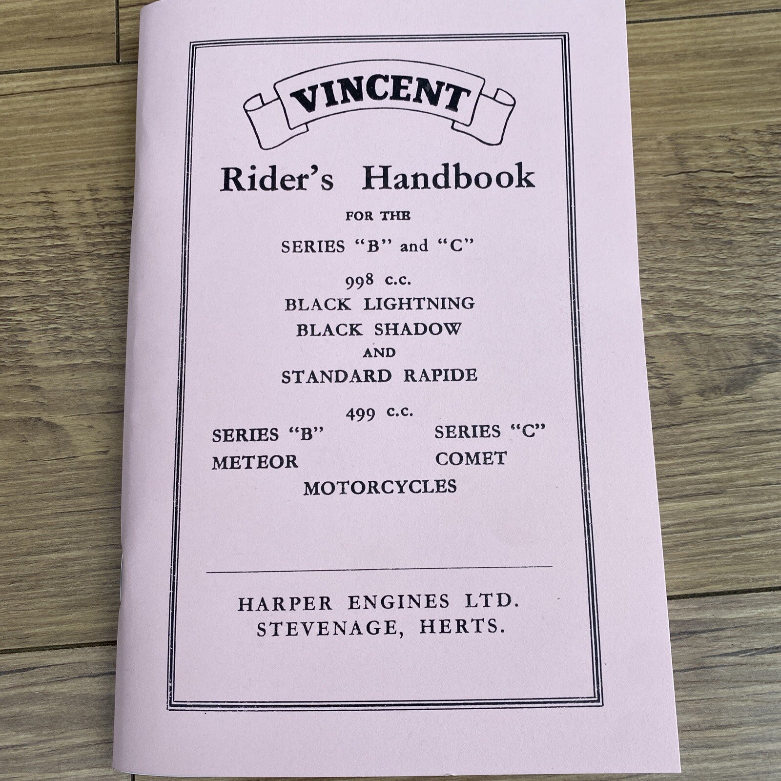 Motorcycle Vincent Rider’s Handbook Black Lightning Black Shadow rapide