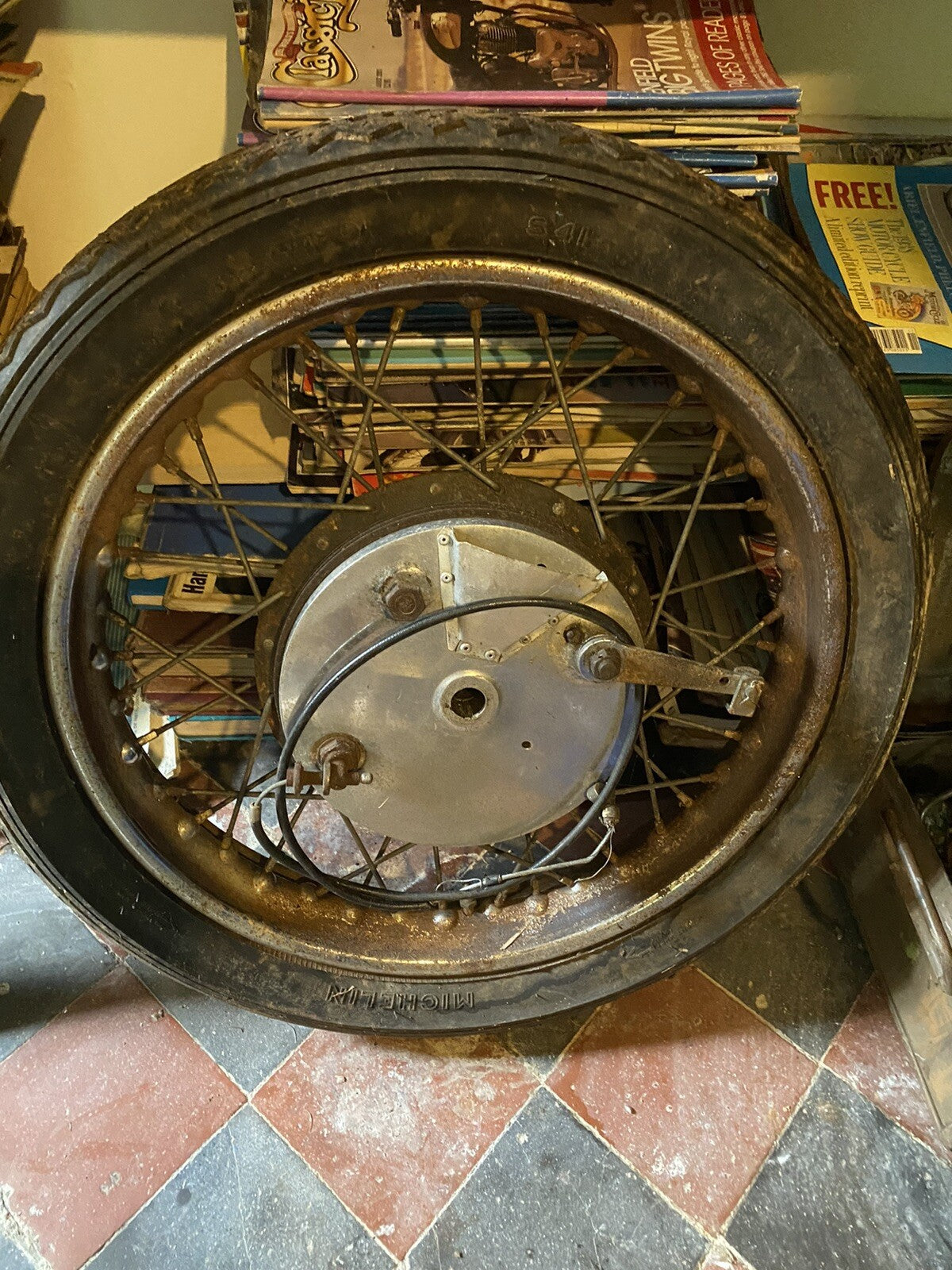 Vintage Motorcycle Goldstar finned front wheel with brake