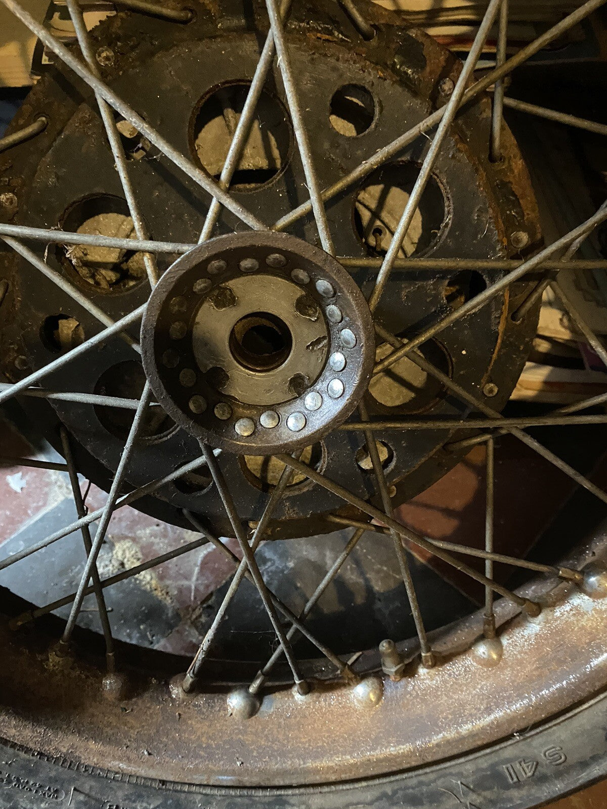 Vintage Motorcycle Goldstar finned front wheel with brake