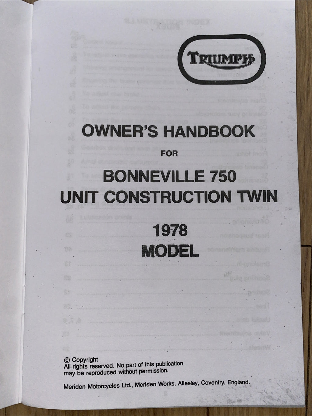 Triumph Bonneville 750 T140E Owners Manual