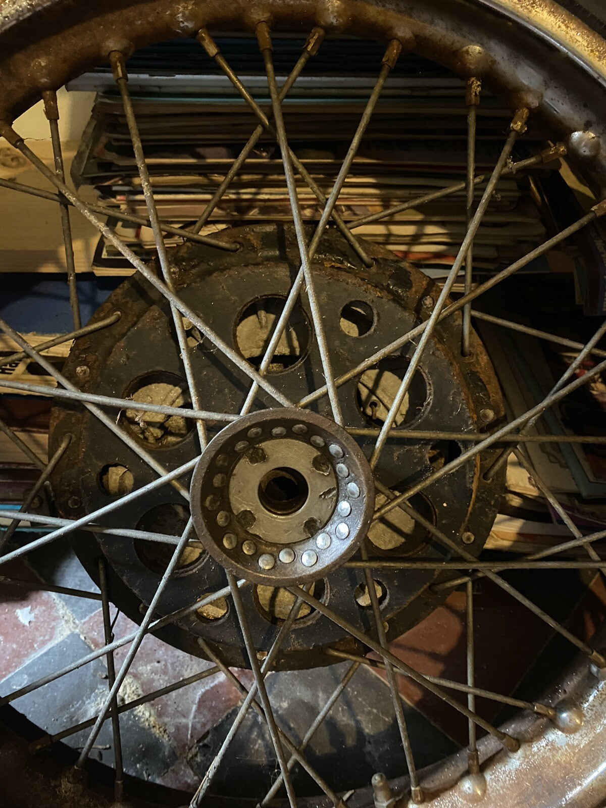 Vintage Motorcycle Goldstar finned front wheel with brake