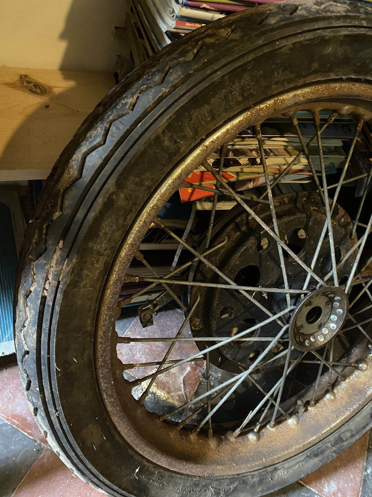 Vintage Motorcycle Goldstar finned front wheel with brake
