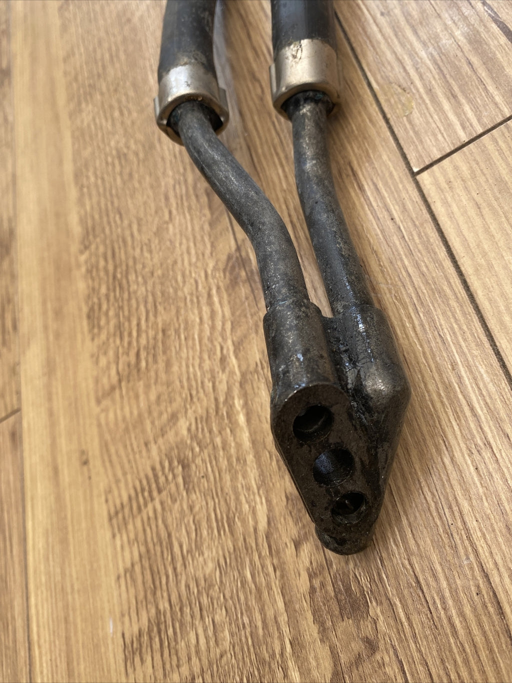 British Motorcycle bike twin oil pipe junction and pipes